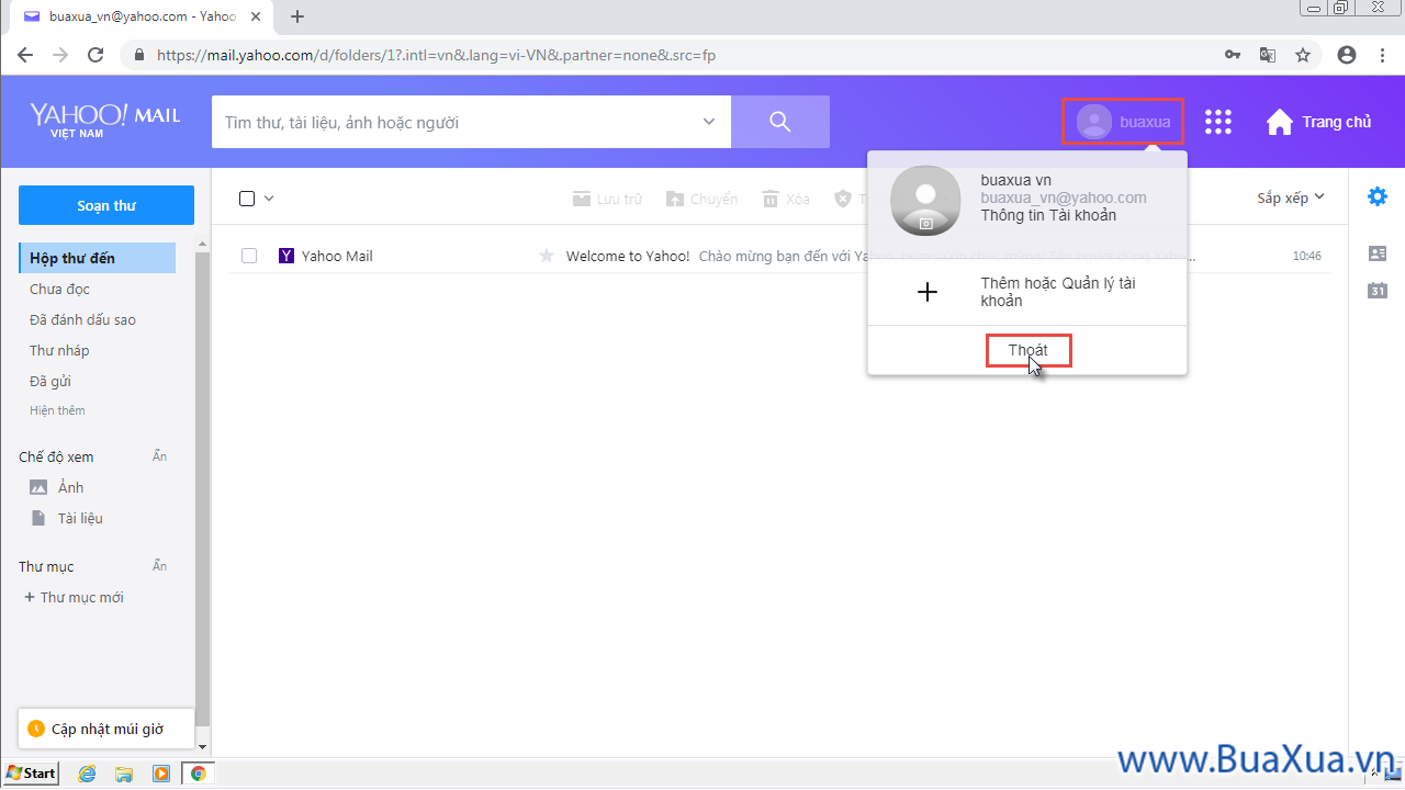 Thoát ra khỏi hộp thư Yahoo! Mail