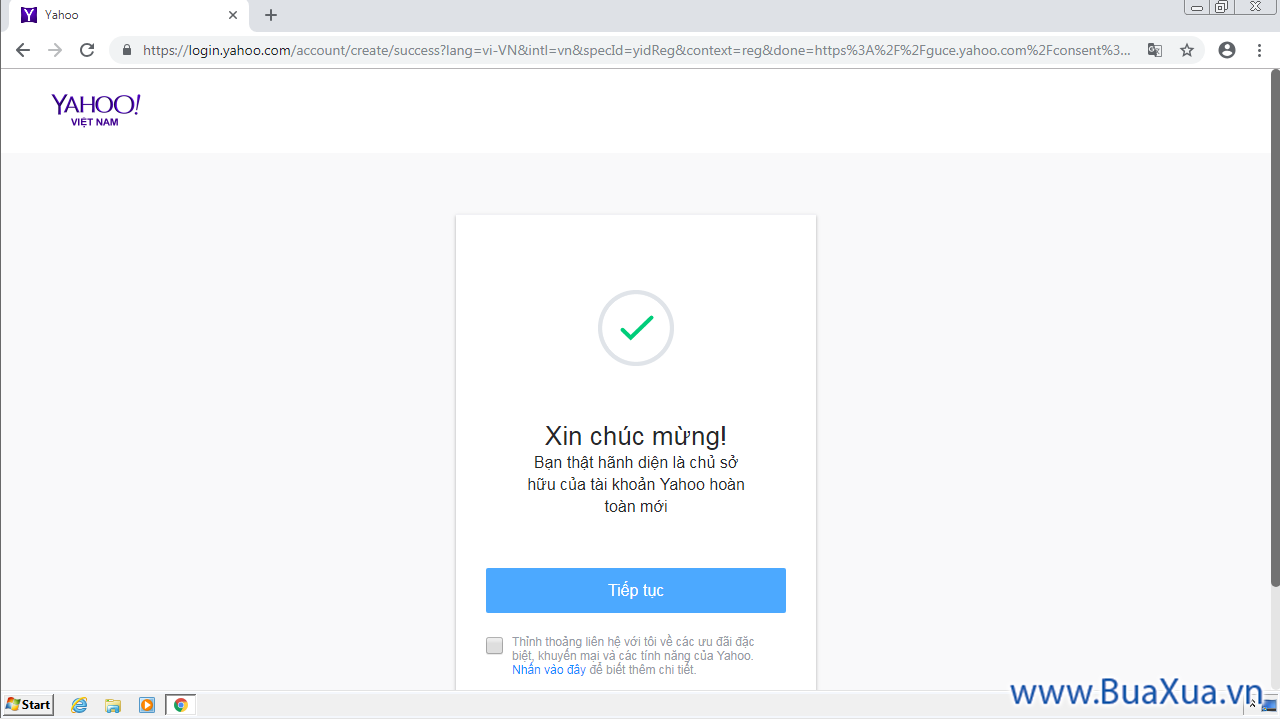 Thông báo chúc mừng của Yahoo! Mail