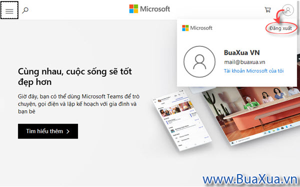 Đăng xuất khỏi tài khoản Microsoft