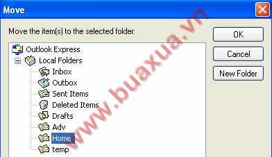 Chọn Folder để di chuyển các Email vào đó