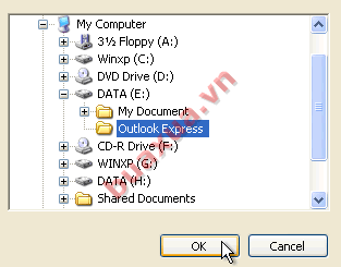 Chỉ định lại vị trí lưu Outlook Express đã thay đổi