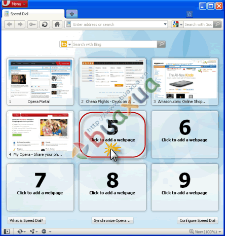 Thêm một trang web vào ô Speed Dial