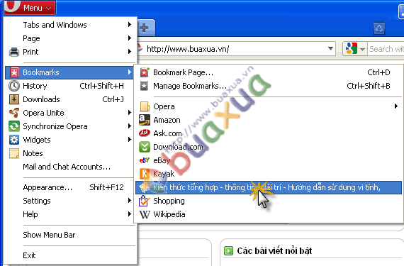 Cách mở trang web đã lưu