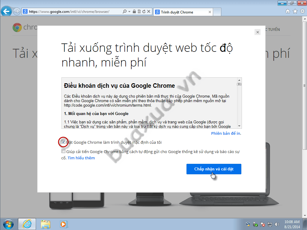 Chọn đặt Google Chrome làm trình duyệt mặc định