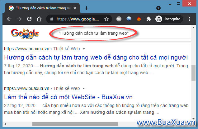 Tìm kiếm chính xác một cụm từ khóa trong dấu ngoặc kép
