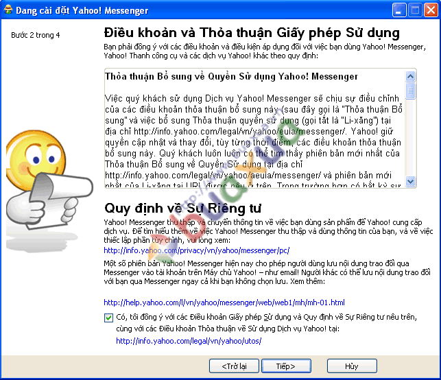 Chấp nhận các điều khoản của Yahoo!