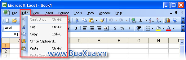 Sử dụng các lệnh Cut, Copy và Paste trong trình đơn Edit