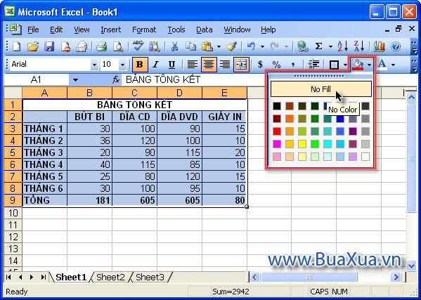 Cách Tạo Đường Viền Và Màu Nền Cho Ô Trong Bảng Tính Excel 2003 - Buaxua.Vn