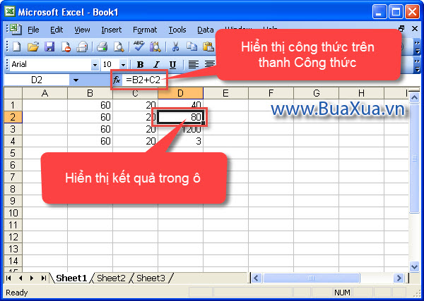 Công thức trong bảng tính Excel 2003