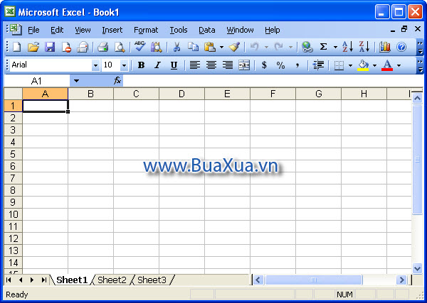 Các phần cơ bản của một cửa sổ bảng tính Excel 2003