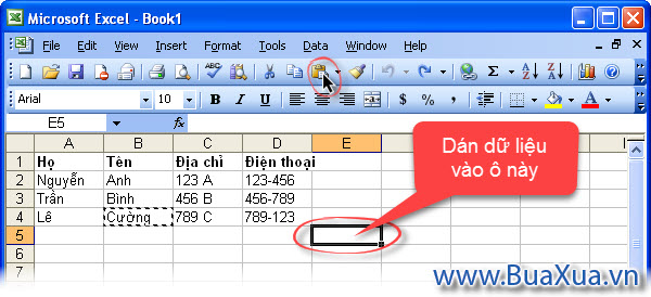 Dán dữ liệu đã lưu trong Clipboard vào ô