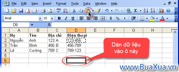 Dán dữ liệu đã lưu trong Clipboard vào ô