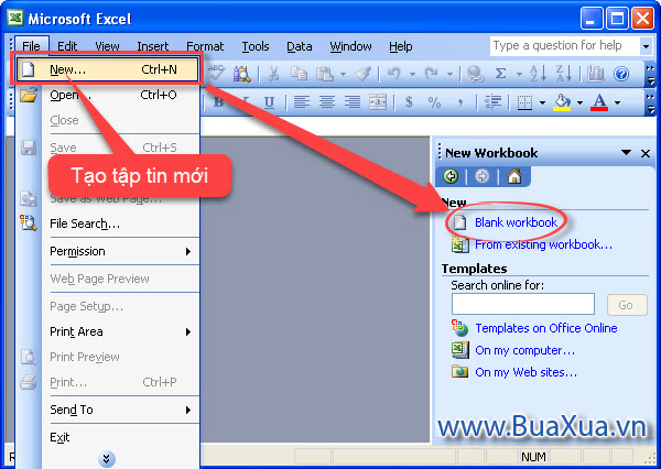 Truy cập vào trình đơn File và chọn New