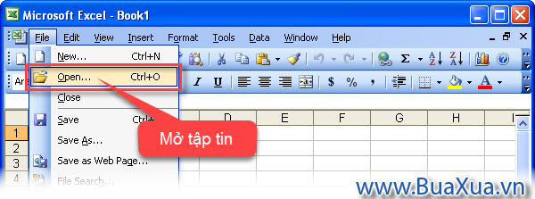 Truy cập vào trình đơn File và chọn Open
