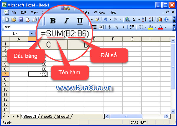Hàm có một đối số trong Excel 2003