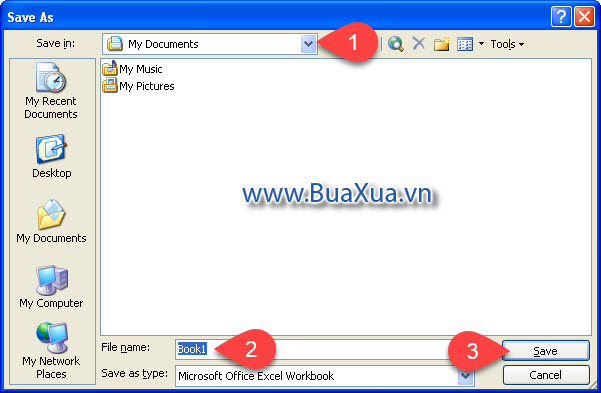 Hộp thoại Save As Excel 2003