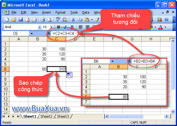 Tham chiếu địa chỉ tương đối trong Excel 2003