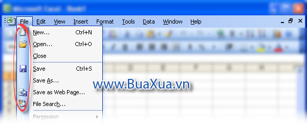 Các lệnh trong trình đơn File của excel 2003