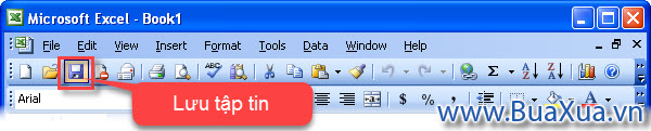 Nhấn vào nút Save trên thanh công cụ của Excel 2003