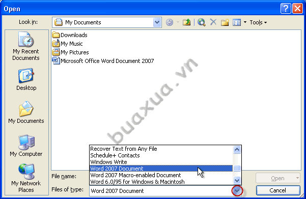 Mở các tập tin Office 2007