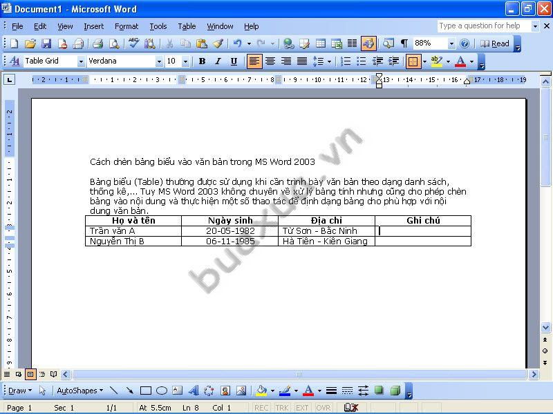 Bảng thường được dùng khi tạo danh sách