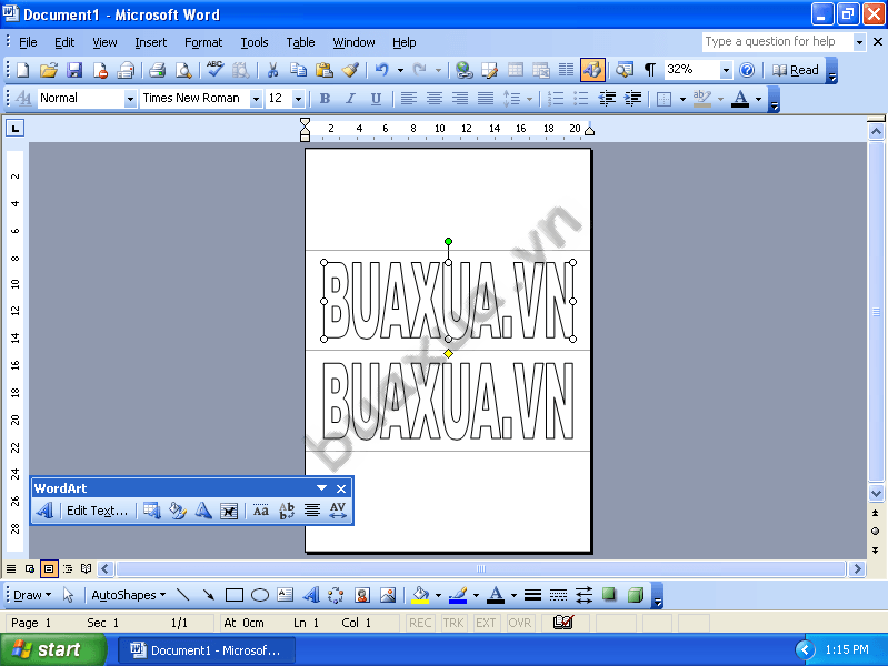 Sao chép hình WordArt và di chuyển nó vào ô thứ 2