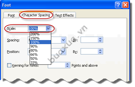 Character spacing
