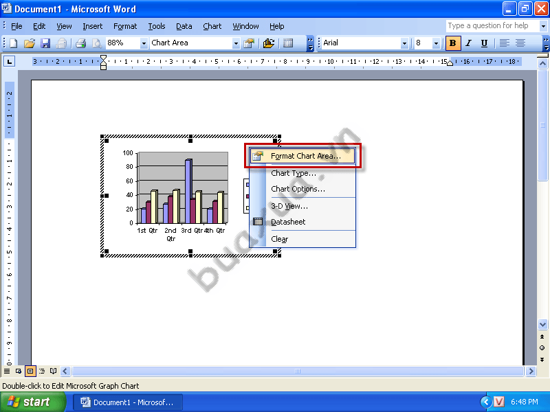 Chọn Format Chart Area để thay đổi màu nền của cho biểu đồ