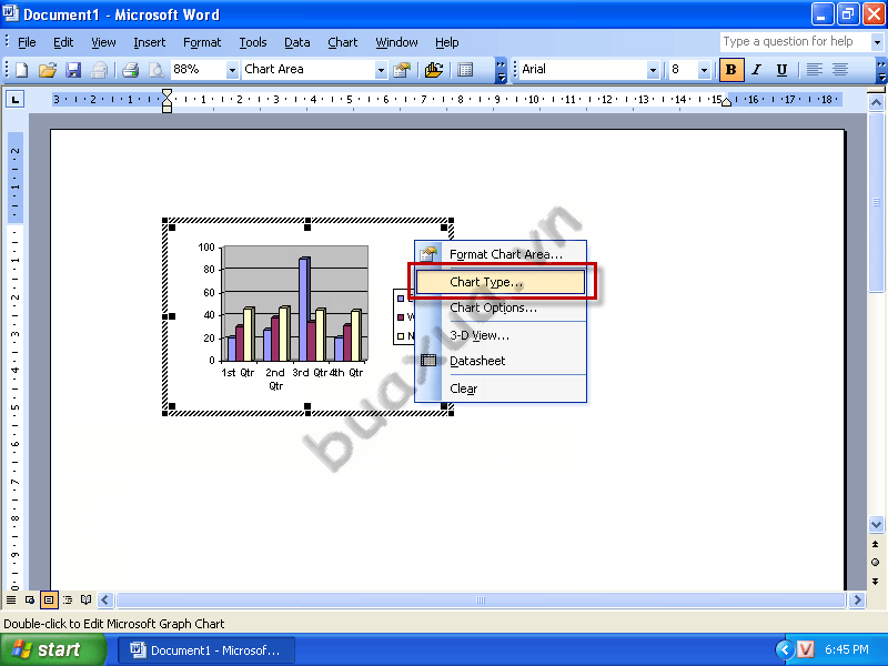 Chọn Chart Type để thay đổi kiểu biểu đồ
