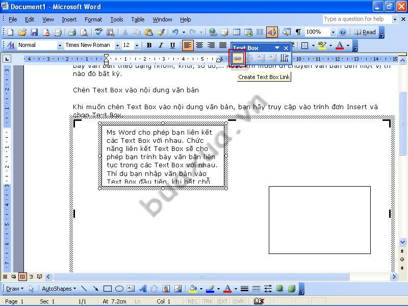 Nhấn vào nút Create Text Box Link