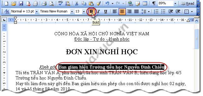 nhấn phím Enter xuống dòng để tạo khoảng cách