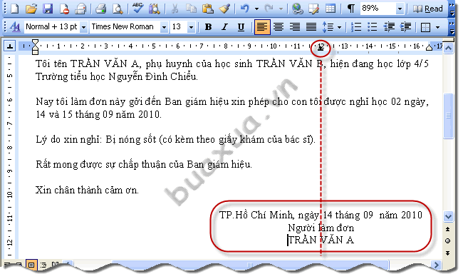 đưa vào vị trí giữa của nút Tab