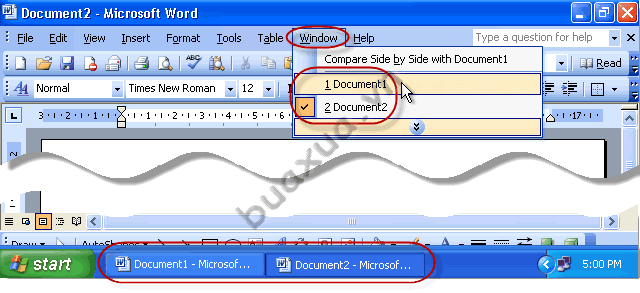 chuyển đổi giữa các văn bản này bằng cách chọn trong trình đơn Windows