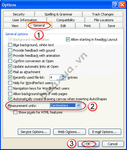 Thay đổi đơn vị đo trong Word - Measurement units