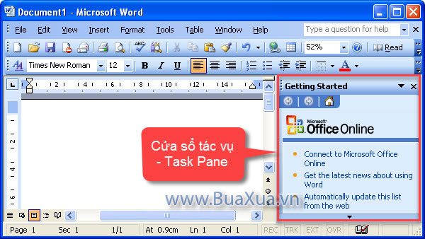 Cách đóng cửa sổ tác vụ Task Pane trong MS Word 2003