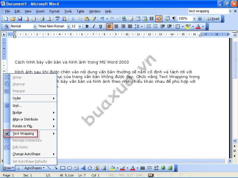 Chức năng Text Wrapping