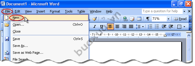 Truy cập vào trình đơn (Menu) File và chọn New...
