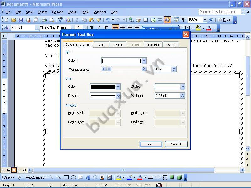 Thay đổi màu sắc và đường nét cho Text Box