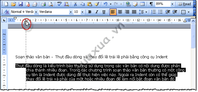 thay đổi lề các dòng còn lại trong đoạn văn bản - Hanging Indent