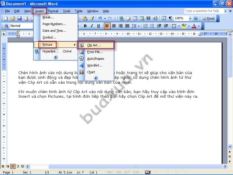 Cách Chèn Hình Ảnh Clip Art Vào Văn Bản Trong Ms Word 2003 - Buaxua.Vn