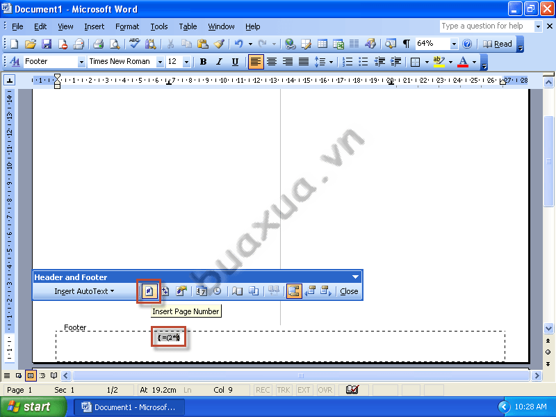 Chèn số trang vào Fieldcode