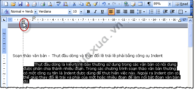 Thay đổi lề bên trái của cả đoạn văn bản - Left Indent