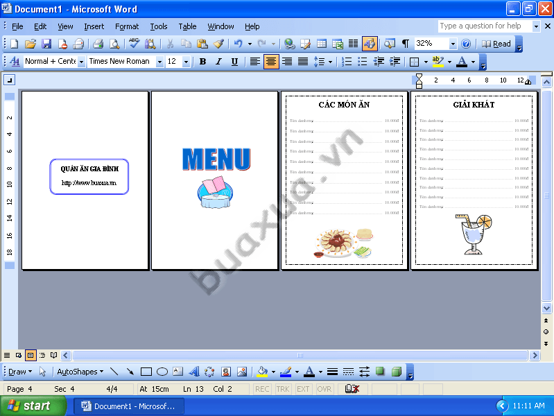 Sắp xếp Menu gấp 4 mặt