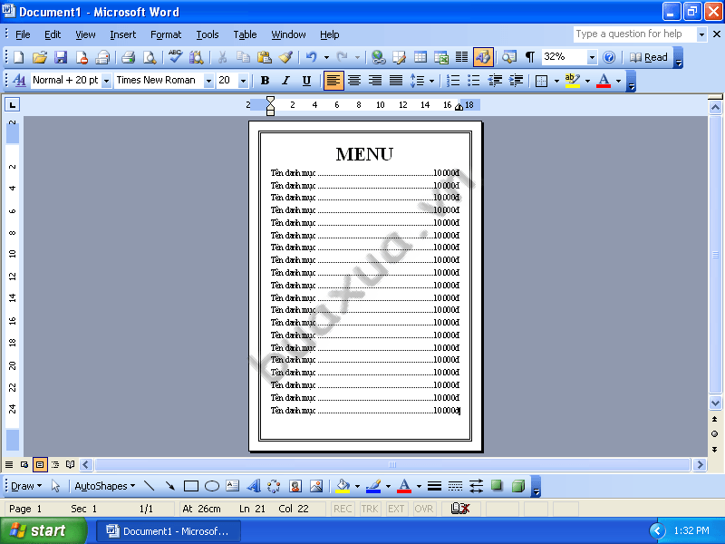 Menu đơn giản