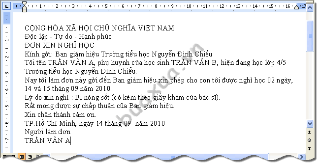 Nhập vào toàn bộ nội dung của đơn từ muốn trình bày