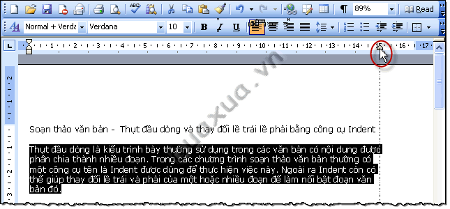 Thay đổi lề bên phải của cả đoạn văn bản - Right Indent