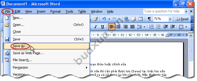 vào trình đơn File và chọn Save as