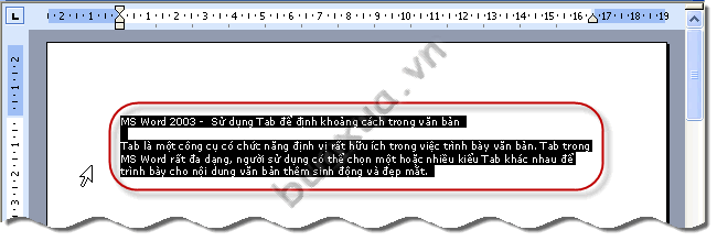 Đánh dấu chọn một hay nhiều đoạn văn bản muốn định vị theo dấu Tab