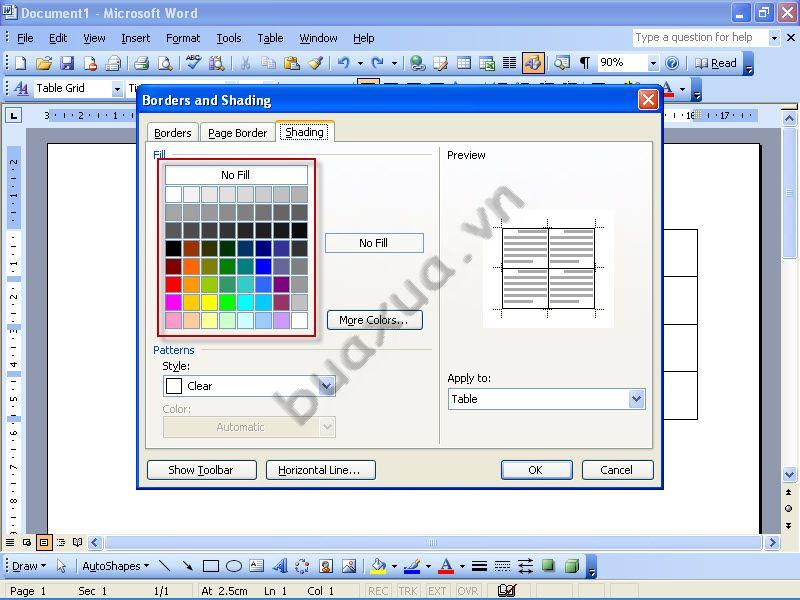 Thay đổi màu sắc của các ô (Cell) trong bảng