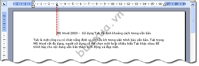 văn bản sẽ được di chuyển vào đúng vị trí đặt dấu Tab